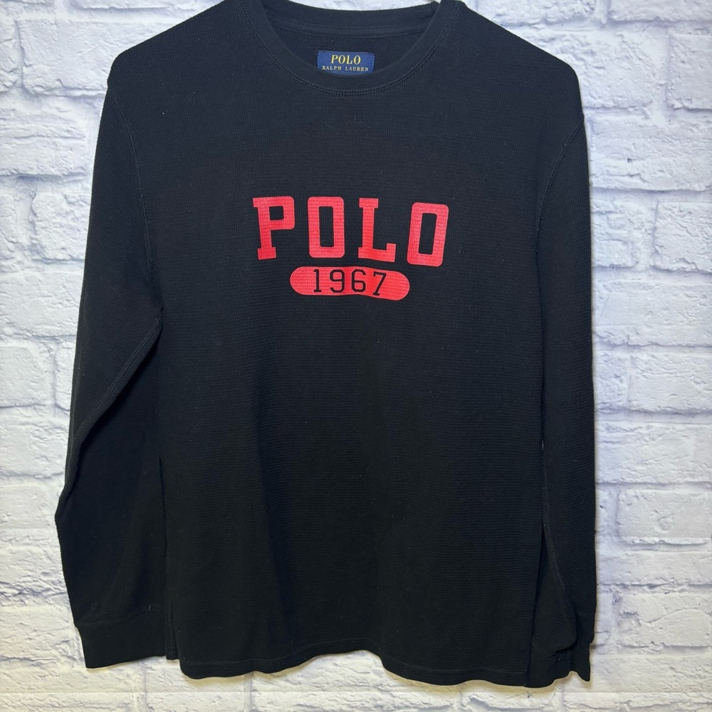 Polo Ralph Lauren Shirt Mens Medium Navy Waffle Knit Sleepwear Spell Out 1967